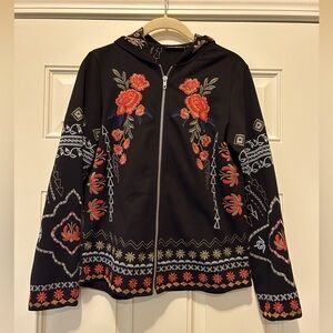 Dor Dor Couture Floral Embroidered Zip-Up Hoodie